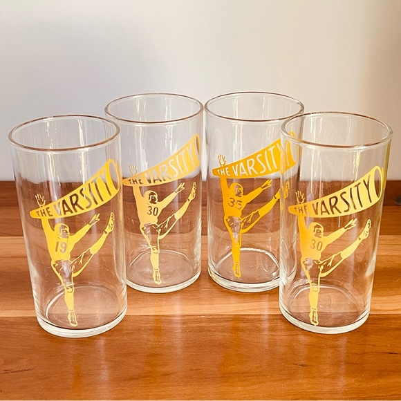 Set of 4 Vintage Drinking Glasses Yellow Varsity Football - Picture 2 of 11